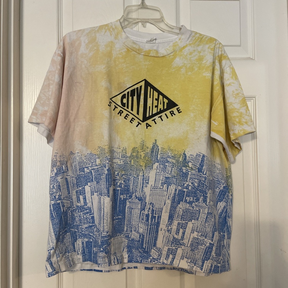 Vintage City Heat Street‎ Attire T Shirt All Over Print Skyline Made in USA XL